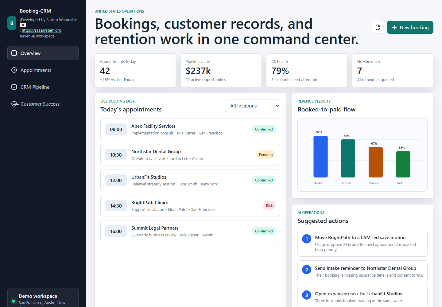 Booking CRM desktop screenshot